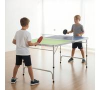 Mesa de ping pong portátil, 120 x 76 cm, plegable con de aluminio, red, pelotas de ping pong y 2 paletas, juego compacto ajustable para interior y exterior