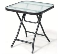 Mesa de Plegable Cuadrada con Vidrio para Patio, Soporte Para Plantas