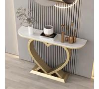 Mesa de porche con estructura de hierro en forma de corazón para sala de estar, estilo italiano, con losa de roca, resistente a los arañazos(G+Snow Mountain White,80x30x80cm/31.5x11.8x31.5in)