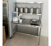 Mesa de PreparacióN Acero Inoxidable Commercial Stainless Steel Table with Overshelf, Indoor Outdoor Preparation Table for School Hotel Hospital Restaurant, Metal Kitchen Island(Tall 140cm/55in,LxW 90
