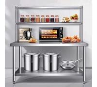 Mesa de PreparacióN Acero Inoxidable Open Base Stainless Steel Table, 55" 63" Tall Metal Kitchen Prep Table with 2 Adjustable Tier Overshelves, Large Double Layer Worktable Workbench(H 55"/1.4m,35.4x3