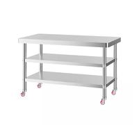 Mesa de preparación comercial de acero inoxidable con ruedas giratorias de 360°, banco de trabajo de cocina duradero para preparación de alimentos, estación de cocina de encimera para uso doméstico y