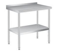 Mesa de preparación de acero inoxidable, 30 x 24 pulgadas, con protector contra salpicaduras, estante inferior ajustable y 4 ruedas giratorias, mesa comercial resistente con estante inferior ajustable