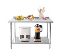 Mesa de preparación de acero inoxidable comercial de 30 pulgadas con protector contra salpicaduras y bajo el estante - Adjustable Height Kitchen Workbench for Food Prep Silver 24" W x 34" H