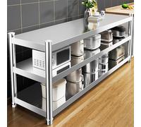 Mesa de preparación de acero inoxidable con 3 niveles de almacenamiento, isla de cocina, estación de trabajo para microondas y cocina, 90 x 50 x 90 cm
