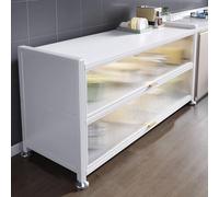 Mesa de preparación de cocina con almacenamiento, mesa de trabajo multicapa y soporte para horno microondas, estante a prueba de polvo, armario de almacenamiento lateral, ideal para comedor y