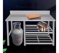 Mesa de preparación de cocina de acero inoxidable comercial con protector contra salpicaduras, estante hueco y proceso de dibujo de alambre para uso en restaurantes