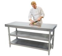 Mesa de preparación, Mesa de preparación de Cocina de Acero Inoxidable con estantes, estación de Trabajo de Base Abierta de 59 Pulgadas, encimera de 7 mm de Grosor para Bar, Restaurante, CAF