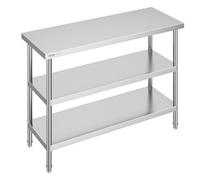 VEVOR Mesa de Preparación de Alimentos 457x1219x864 mm Mesa de Trabajo de Cocina Comercial de Acero Inoxidable con 2 Estantes Inferiores Ajustables Mesa de Preparación para Parrilla, Cocina, Hogar