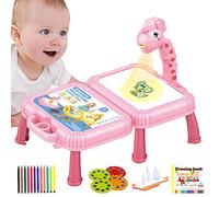Mesa de proyector de dibujos de dinosaurios para niños | Sketcher de dibujo de proyección para los más pequeños - Pizarra borrable para niños con lámpara de proyección, juguetes Delr