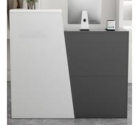 Mesa de recepción con cajón, cajero y cajón, color gris moderno con gabinete de almacenamiento, mesa de mostrador de salida de salón con cajón