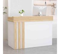 Mesa de recepción con cajón con cerradura, escritorio de negociación, mostrador de pago al por menor con amplio espacio de almacenamiento, mesa de ventas marrón para pasillo y salón