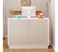 Mesa de recepción con cajones con cerradura y agujero para enhebrar, moderno escritorio frontal de computadora de oficina para vestíbulo de oficina en casa