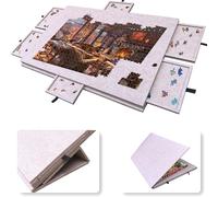 Mesa de Rompecabezas 2 en 1 de 1000 Uds., Tablero inclinable Plegable con Soporte y Cubierta, Estuche de Almacenamiento de Fieltro portátil con 6 cajones Light Camel