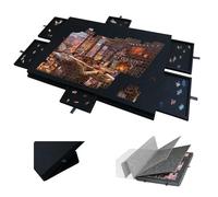 Mesa de Rompecabezas Plegable inclinable con Soporte y Tapa, Tablero de Rompecabezas portátil, Fieltro Ligero, 6 cajones, para Adultos de hasta 1000-1500 Piezas Black 90*63*4.2cm