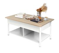 Mesa de salón baja 3 en 1 con compartimentos ocultos y estante abierto, mesa baja elevable y extensible, mesa de comedor de 4 a 8 personas con bandeja plegable, 90 x 48 x 62 cm (A)