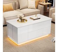 Mesa de salón, mesa de centro, 100 x 50 x 45 cm, mesa de centro 4 en 1, mesa de sofá ajustable con LED, mesa de café con 2 cajones, con sofá y 2 taburetes, con espacio de almacenamiento oculto