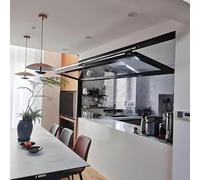 Mesa de servicio deslizante de aluminio plegable con vidrio templado y asa, apertura de 85° para cocina y bar al aire libre, portátil, ahorra espacio (negro, 40 x 36 pulgadas)