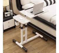 Mesa de Sobrecama 4 Ruedas, Mesa de Escritorio Altura Ajustable, Estructura Robusta de Acero, para Casa, Oficina, Lugar de Trabajo, Rústico, Salón(White)