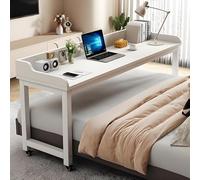 Mesa de Sobrecama 4 Ruedas para Bastidor de Cama Tamao Matrimonial/Queen, Escritorio de Cama móvil para el hogar con deflectores, Carrito para computadora portátil(White,170*40*80cm/67*16*31in)