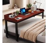 Mesa de Sobrecama 4 Ruedas para Bastidor de Cama Tamao Matrimonial/Queen, Escritorio de Cama móvil para el hogar con deflectores, Carrito para computadora portátil(Teak,140*40*80cm/55*16*31in)