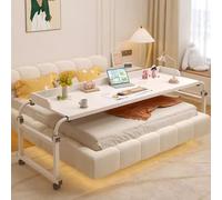 Mesa de sobrecama con ruedas, altura y longitud totalmente ajustables, escritorio portátil para laptop, estación de trabajo, bandeja de alimentos de pie sobre la cama, mesa médica rodante tamaño king