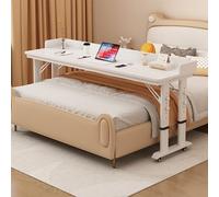 Mesa de Sobrecama con Ruedas, Escritorio King Queen, Rolling Desk Over Bed Mesa Auxiliar Ajustable 68-103CM, Funciona como Mesa de Bar, Comedor o Carrito de Computadora(White,100x50x68cm/39x20x27in)