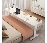 Mesa de Sobrecama con Ruedas, Mesa Auxiliar Ajustable 68-103CM para Sofá/Cama, Escritorio de Cama móvil para el hogar con deflectores, Carrito para computadora portátil(White,150x40x68cm/59*16*26.8in)