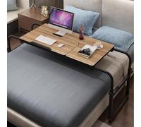 Mesa de sobrecama de altura ajustable con ruedas, soporte inclinable, patas de metal resistente, parte superior de madera fabricada para dormitorio y sala de estar