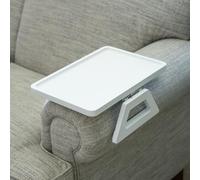 Mesa de sofá con clip, bandeja de madera de acacia para cenas, aperitivos y bebidas, mesa auxiliar de sofá de 13.75 x 9.5 pulgadas para un fácil acceso y comodidad