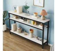 Mesa de sofá de estilo industrial con patas de acero al carbono gruesas, estantes de almacenamiento de 3 niveles, esquinas redondeadas para cuadernos y papelería, decoración moderna del hogar