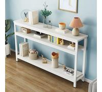 Mesa de sofá industrial con patas de acero al carbono resistentes, esquinas redondeadas de almacenamiento de 3 niveles para cuadernos y papelería, decoración moderna del hogar