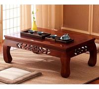 Mesa de té Tatami de madera maciza, tallado tradicional, bordes lisos, no requiere montaje, mesa baja para decoración del hogar