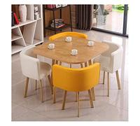 Mesa de té y sillas de café, escritorio de recepción y silla, mesa combinada y cuatro sillas, mesa redonda moderna nórdica de madera maciza, juego de negociación para balcón, mesa de comedor (amarillo