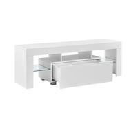 [en.casa] Mesa de Tele con LED 130 x 35 x 45 cm Cómoda Mueble de salón para TV con Estantes de Vidrio y con Cajón Almacenamiento Blanco