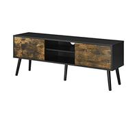 Mesa de Tele Eskilstuna 120 x 29,5 x 46,5 cm Soporte de Televisión Cómoda Mueble de salón para TV 2 Puertas y 2 Estantes 5 Patas Almacenamiento Negro y Efecto de Madera Oscura