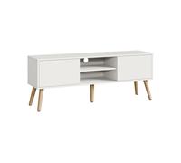 [en.casa] Mesa de Tele Eskilstuna 120 x 29,5 x 46,5 cm Soporte de Televisión Cómoda Mueble de salón para TV 2 Puertas y 2 Estantes Abiertos 5 Patas Almacenamiento Blanco