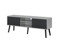 [en.casa] Mesa de Tele Eskilstuna 120 x 29,5 x 46,5 cm Soporte de Televisión Cómoda Mueble de salón para TV 2 Puertas y 2 Estantes Abiertos 5 Patas Almacenamiento Gris Claro y Negro