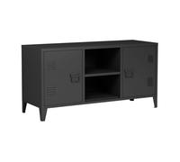 [en.casa] Mesa de Tele con 2 Compartimientos Cerrados 1 Estante Adicional Salida de Cables Mueble de TV Armario de Oficina con 2 Puertas y Ranuras de Ventilación Acero 113 x 40 x 58 cm - Negro