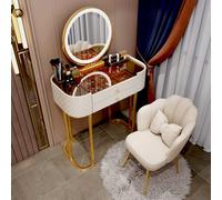 Mesa de tocador ajustable de 3 colores con luz táctil y parte superior de vidrio templado, escritorio de maquillaje grande para mujeres y niñas, mesa de tocador perfecta para dormitorio (tamaño: 80 cm