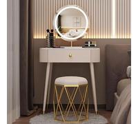 Mesa de tocador blanca con espejo y luces, escritorio de maquillaje de madera maciza con cajones para dormitorio y sala de maquillaje, silla Birdnest incluida