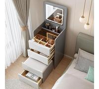 Mesa de tocador blanca multifuncional con espejo y luces, escritorio de maquillaje con 3 armarios de almacenamiento y taburete para dormitorio, vestidor, decoración del hogar