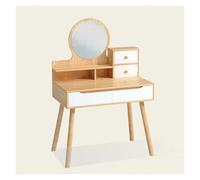 Mesa de tocador compacta de madera con cajones, elegante escritorio pequeño para dormitorio, múltiples espacios de almacenamiento, estructura estable, fuerte capacidad de carga, perfecto para espacios