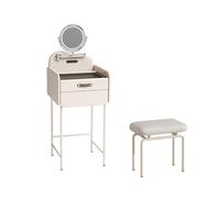 Mesa de tocador con espejo e iluminación, juego de maquillaje blanco con taburete y cajones, espejo triple extraíble, amplio juego de tocador para almacenamiento de dormitorio de niñas