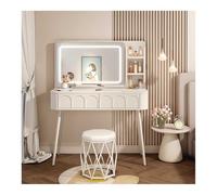 Mesa de tocador con espejo HD, luz de relleno LED, cajones de almacenamiento grandes, patas de metal duraderas, elegante estación de maquillaje para dormitorio, diseño que ahorra espacio (100 x 40 cm)