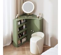 Mesa de tocador con espejo LED ajustable de 3 colores, compartimentos de almacenamiento abiertos, perfecta para dormitorio y sala de estar, solución ideal para ahorrar espacio para mujeres