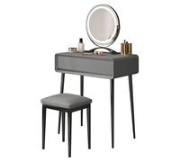 Mesa de tocador con espejo y luces LED, taburete acolchado de amplio almacenamiento, brillo ajustable y 3 ajustes de color para ella (gris, 70 cm)