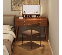Mesa de tocador de madera con luces LED, escritorio de maquillaje con espejo, 4 cajones y 2 estantes, elegante tocador para mujeres y niñas, perfecto para dormitorio y baño (100 cm F)
