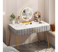 Mesa de tocador de maquillaje con espejo para dormitorio, espacioso cajón deslizante, 3 modos de iluminación, elegante acabado gris, 60 cm, perfecta para entusiastas de la belleza