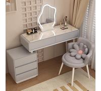 Mesa de tocador de maquillaje con espejo y luces, brillo ajustable, organizador de cajones blancos para dormitorio, mujeres y niñas, muebles para el hogar, color gris claro, 120.4 x 40 x 78 pulgadas